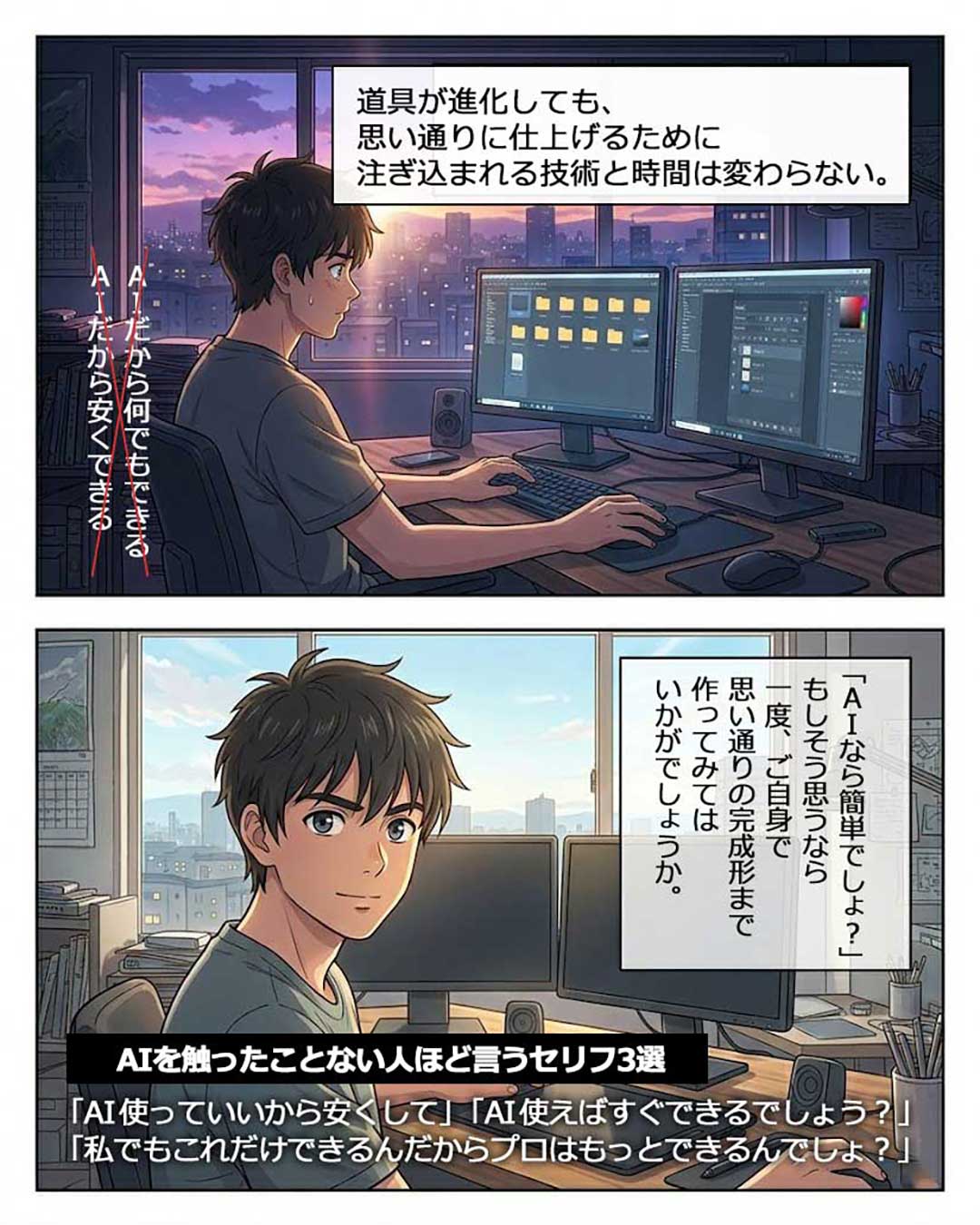 【AIデザイン・動画制作の現実】AIならすぐできるという誤解が業界を崩壊させる理由漫画6ページ目