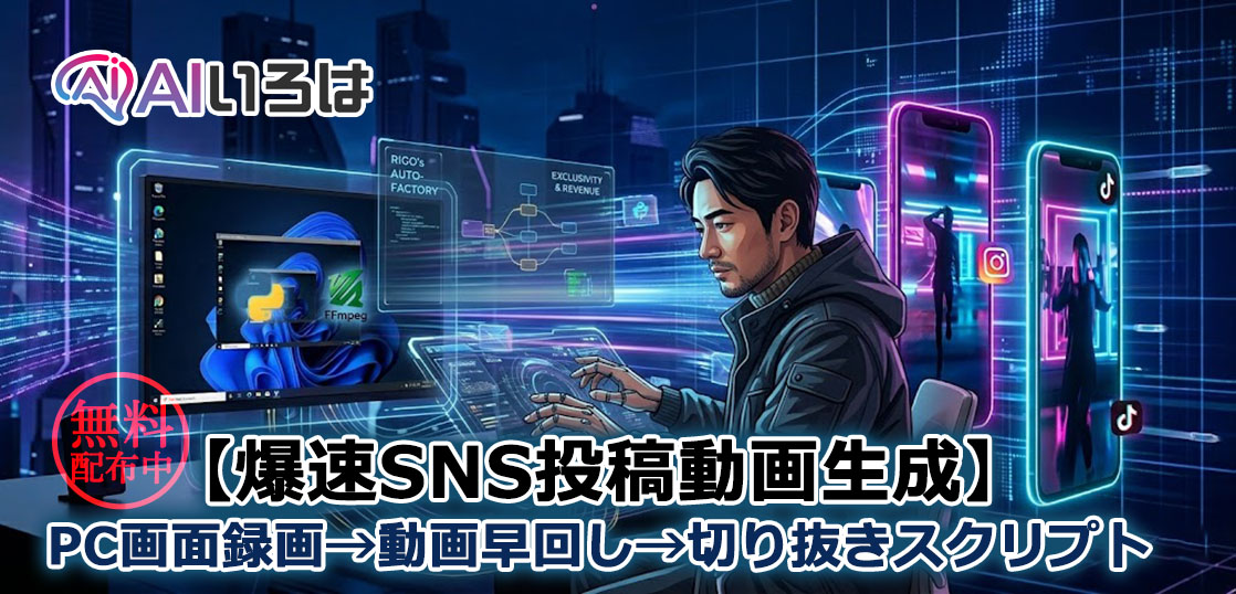 【爆速SNS投稿動画生成】PC画面録画→動画早回し→切り抜きスクリプト